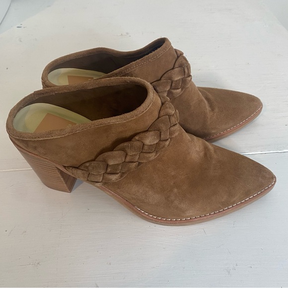 Dolce Vita Serla Leather Truffle Suede Stacked Heel Mule Shoe 10 - Picture 1 of 14